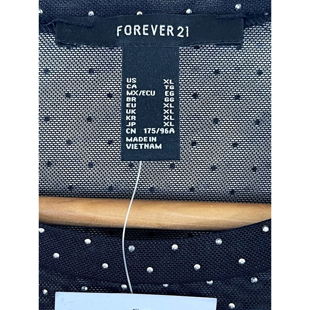 New Forever 21 Womens Sheer Twisted Mesh Rhinestones Top Size XL Black Clubwear